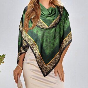 Green Beautiful & Soft Silk Feeling Floral Scarf Wrap